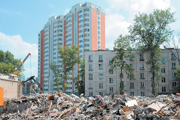 How are apartments given to owners when a house is demolished and what do owners get in return, what area, conditions